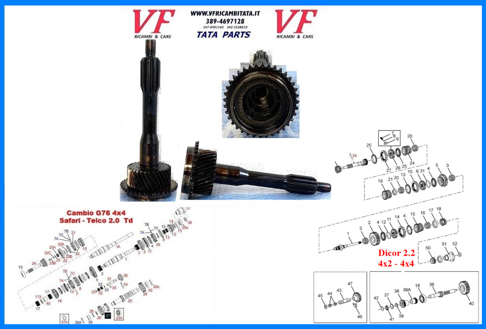 SAFARI - TELCOLINE - XENON : PARTS CAMBIO - 2.0 TD - 2.2 DICOR ALBERO PRIMARIO a 10 o 23 CAVE - COD-R0093-11B