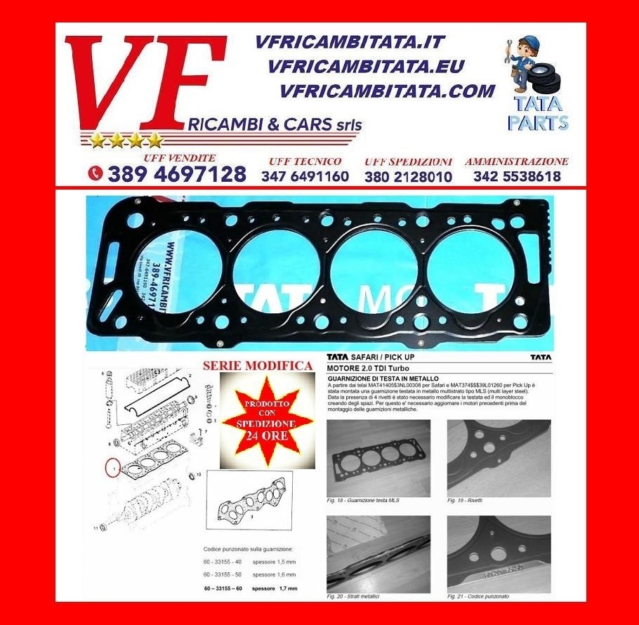 SAFARI - TELCOLINE - XENON : B - GUARNIZIONE TESTATA 2.0 TD MLS - COD-A0076-9E - RICAMBIO IN OFFERTA SPEDIZIONE IN 24 ORE