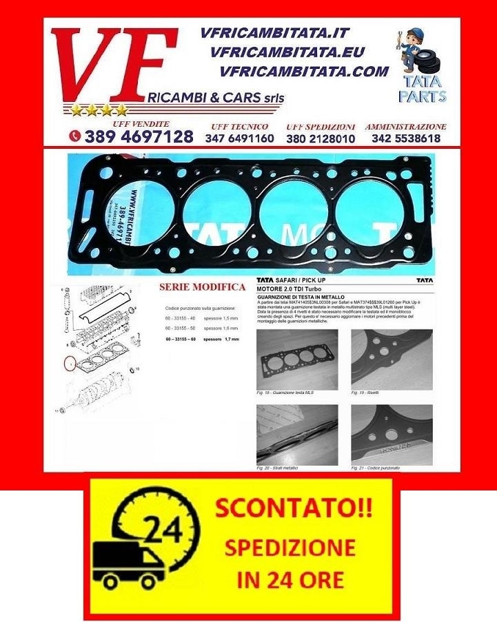 SAFARI - TELCOLINE - XENON : B - GUARNIZIONE TESTATA 2.0 TD MLS - COD-A0076-9E - RICAMBIO IN OFFERTA SPEDIZIONE IN 24 ORE