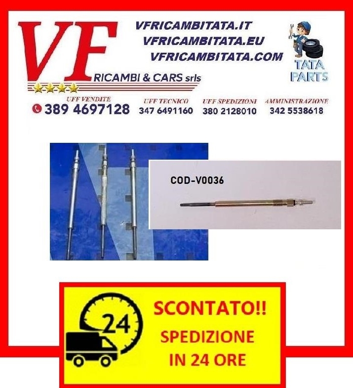 SAFARI - TELCOLINE - XENON : CANDELETTA PRERISCALDAMENTO 3.0 - 2.2 DICOR - COD-V0036-TRV18 - RICAMBIO IN OFFERTA CON SPEDIZIONE IN 24 ORE